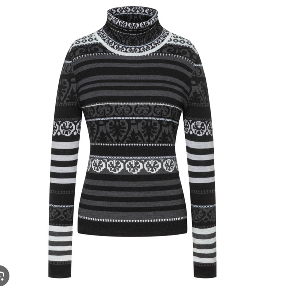 Icelandic Design Catalina Merino Wool Fair Isle Turtleneck Sweater Black Nordic - Picture 1 of 5